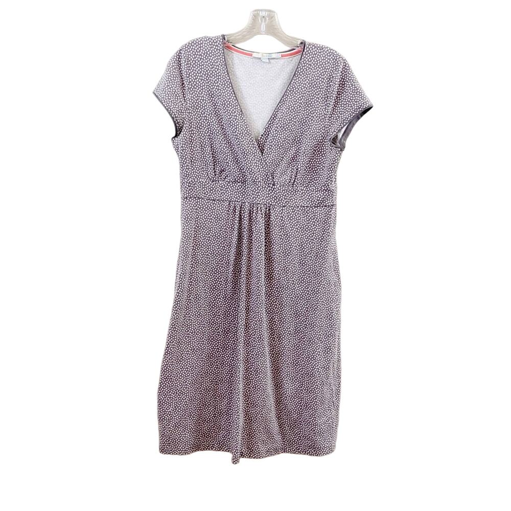 Boden V-Neck Jersey Polka Dot Gray/White Short Midi Sleeve Dress